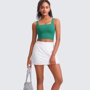 Square Neck Crop Tank Top Workout Longline Sports Bra Green